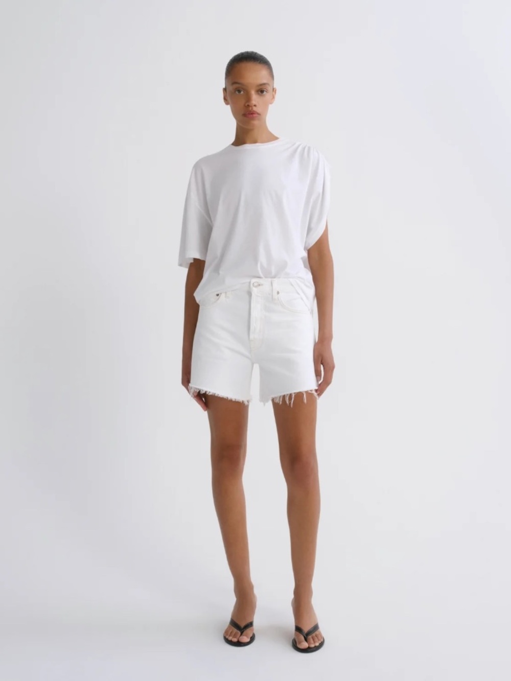 Agolde Parker Long Panna Cotta White High Rise Denim Shorts Size 25